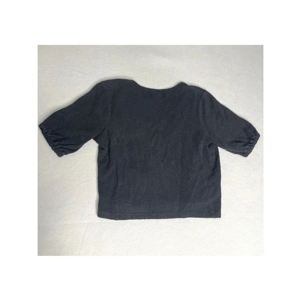 Madewell Texture And Thread Black Wrap‎ Tie Short-Sleeve Top